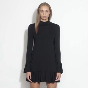 Black Long-Sleeve Ruffle Hem Dress